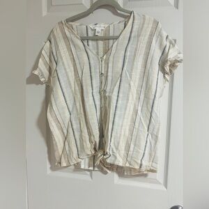 French Laundry Sz Lg Striped Beige Button-Up Women's Top